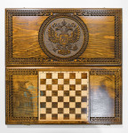 Нарды резные "Герб РФ" 60х60 прямые плетеный узор по периметру, Ереван